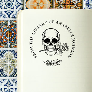 Botanical Gothic Skull From The Iibrary Of Book Rubber Stamp