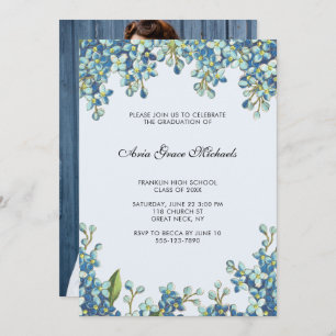 Botanical Graduation Party Photo Invitation Blue