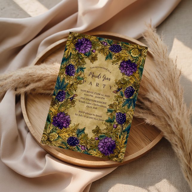 Botanical Grape Mardi Gras Masquerade Invitation (Creator Uploaded)
