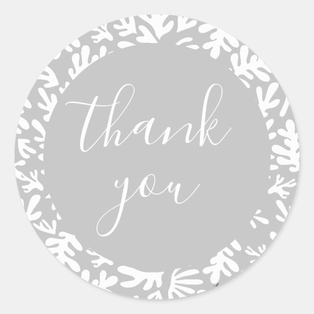 Botanical Gray Small Business Customer Thank You Classic Round Sticker (Front)