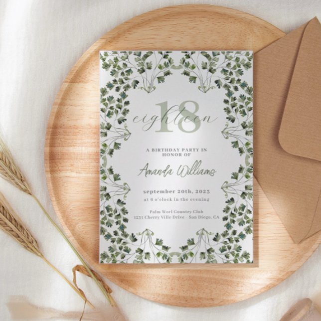 Botanical Green 18th Birthday Invitation (Creator Uploaded)