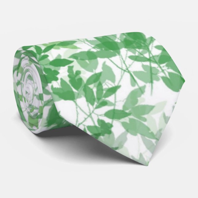 Botanical Green and White Leaves Neckties Neck Tie (Rolled)