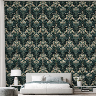 Botanical Green Art Deco Wallpaper
