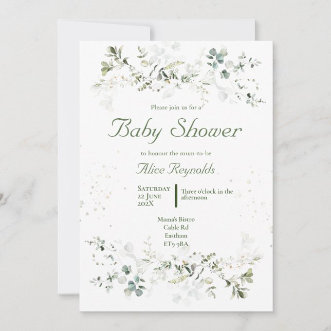 Botanical Green Baby Shower Invitation (Front)