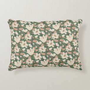 Botanical Green Beige Lily Floral Pattern Decorative Cushion