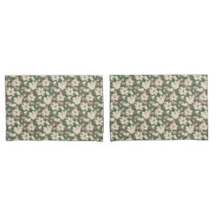 Botanical Green Beige Lily Floral Pattern Pillowcase