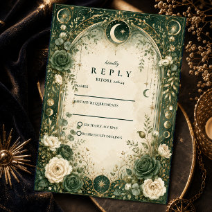 Botanical Green Celestial Wedding RSVP Card