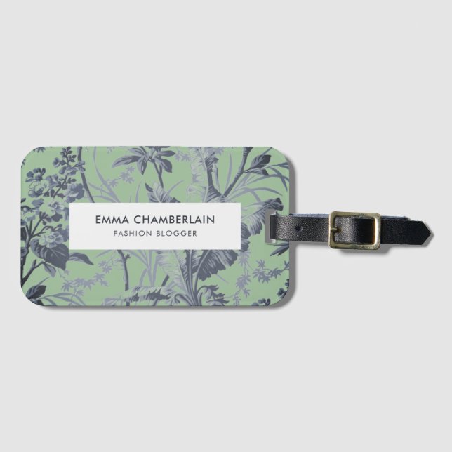 Botanical Green Chinoiserie Custom Luggage Tag (Front Horizontal)