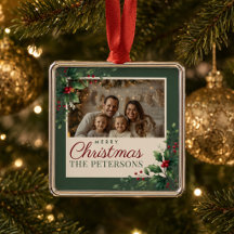 Botanical Green Custom Photo Christmas Ornament