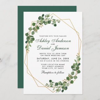 Botanical Green Eucalyptus Geometric Wedding Invitation