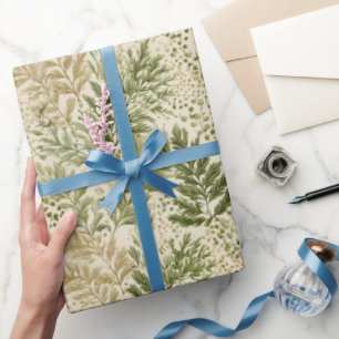 Botanical Green Fern Beige Floral Pattern Wrapping Paper