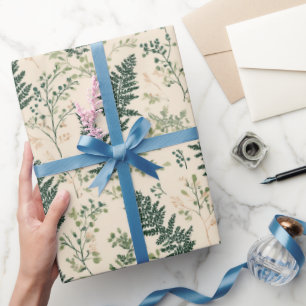 Botanical Green Fern Beige Floral Pattern Wrapping Paper