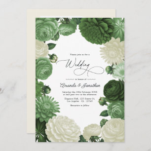Botanical Green, Fern Shadow & Ivory Bud Wedding Invitation