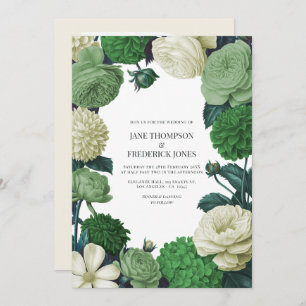 Botanical Green, Fern Shadow & Ivory Bud Wedding Invitation