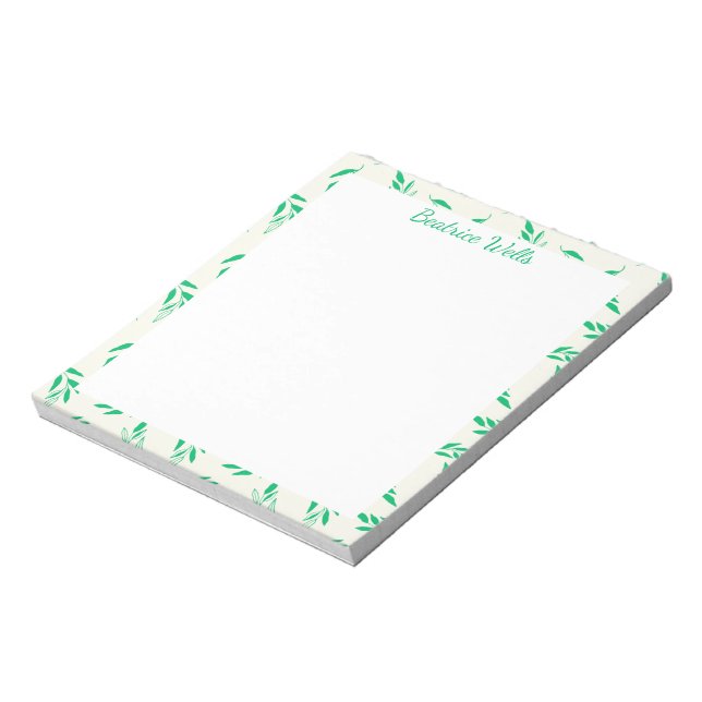 Botanical Green Floral Plant Leaves Pattern Notepad (Rotated)