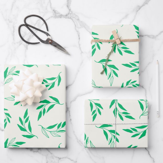 Botanical Green Floral Plant Leaves Pattern Wrapping Paper Sheet (Front)