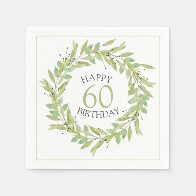 Botanical Green Foliage Wreath Birthday Napkin (Front)
