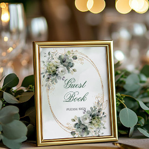 Botanical Green Gold Guest Book Tabletop Sign
