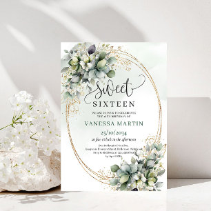 Botanical Green Gold Sweet Sixteen Invitation