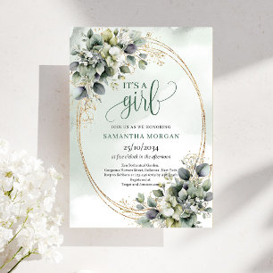 Botanical Green Gold Theme It’s A Girl Invitation