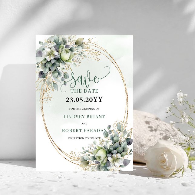 Botanical Green Gold Watercolor Save The Date (Botanical Green Gold Watercolor Save The Date)