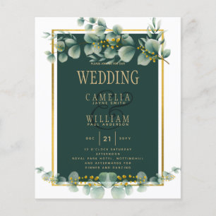 Botanical Green Gold Wedding Invitation Emerald Flyer