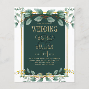 Botanical Green Gold Wedding Invitation Emerald Flyer
