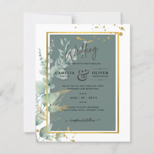 Botanical Green Gold Wedding Invitation Sage