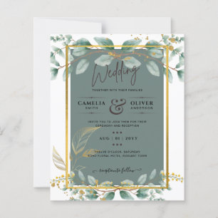 Botanical Green Gold Wedding Invitation Sage