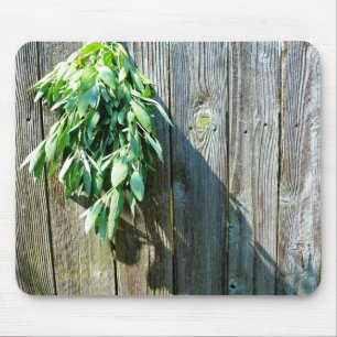 Botanical green herbs distressed wood grain mouse pad