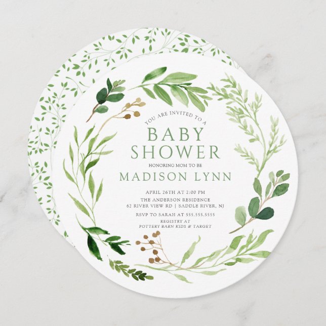 Botanical Green Leaf Baby Shower Invitation (Front/Back)
