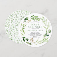 Botanical Green Leaf Baby Sprinkle Invitation