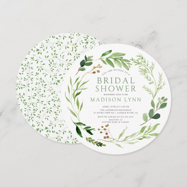 Botanical Green Leaf Bridal Shower Invitation (Front/Back)