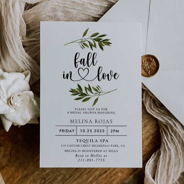 Botanical Green Leaf Fall in Love Bridal shower   Invitation (Creator Uploaded)