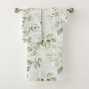 Botanical Green Leaf Pattern  Bath Towel Set