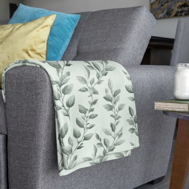 Botanical Green Leaf Pattern Cosy Fleece Blanket (Creator Uploaded)