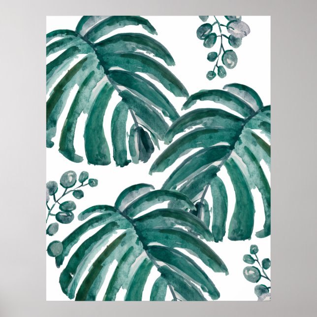 Botanical Green Leaf Tropical Painting Poster (Front)