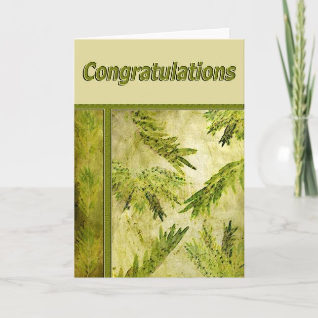 Botanical Green Leaves Congrats Card (Front)