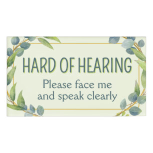 Botanical Green Leaves Hard of Hearing Deafness Name Tag