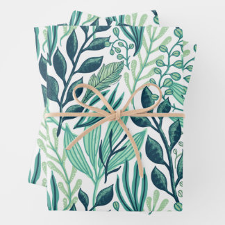 Botanical green leaves plants modern wrapping paper sheet