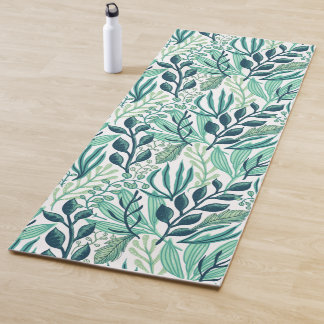 Botanical green leaves plants modern yoga mat