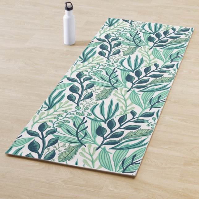 Botanical green leaves plants modern  yoga mat (In Situ)