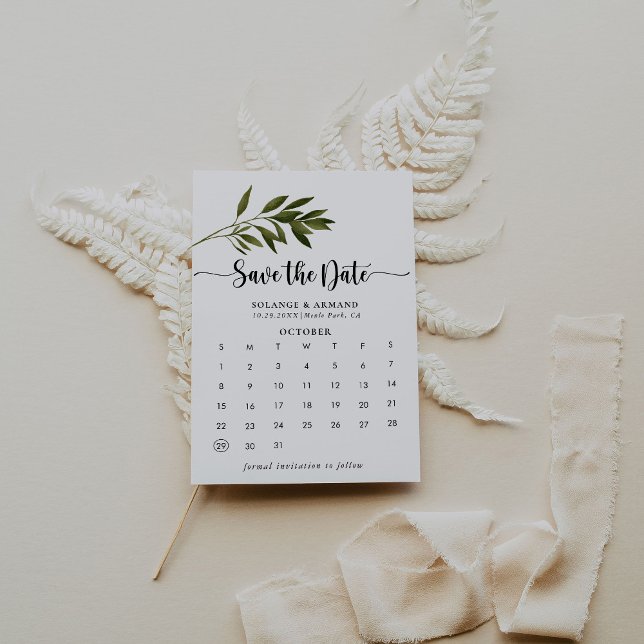 Botanical Green Leaves Save the Date Calendar (Creator Uploaded)