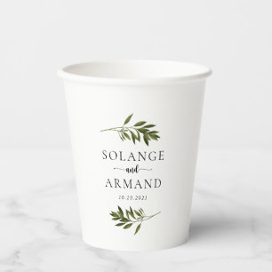 Botanical Green Leaves Wedding Paper Cups