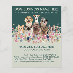 Botanical Green Pet Sitter Boarding Groomer Dogs Flyer