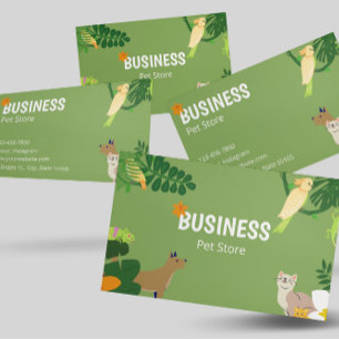 Botanical Green Tropical Leaves Pet Store Business Card