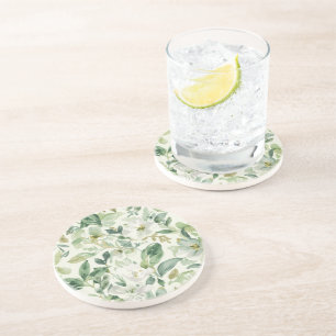 Botanical Green Watercolor Floral Leaves Nature Coaster
