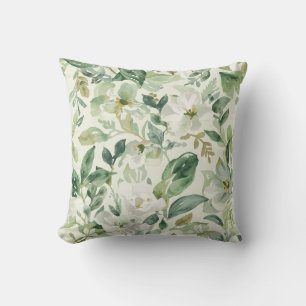 Botanical Green Watercolor Floral Leaves Nature  Cushion