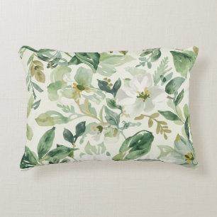 Botanical Green Watercolor Floral Leaves Nature Decorative Cushion