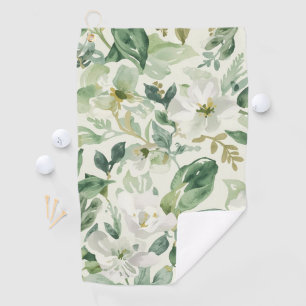 Botanical Green Watercolor Floral Leaves Nature Golf Towel